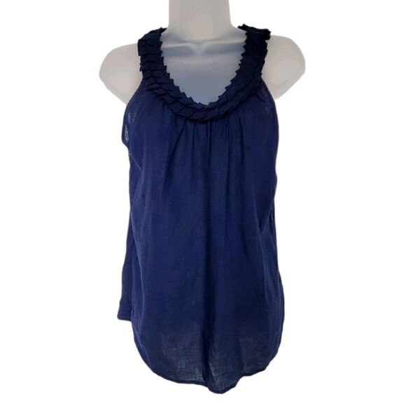 Marisa Christina Linen Navy Ruffle Sleeveless Top - Picture 1 of 8